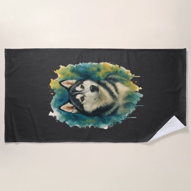 Toalla De Playa Majestad Acuarela Espíritu Husky (Anverso)