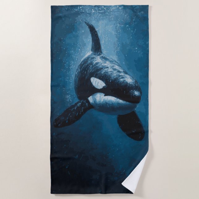 Toalla De Playa Majestic Orca Underwater Ocean Illustration (Anverso)