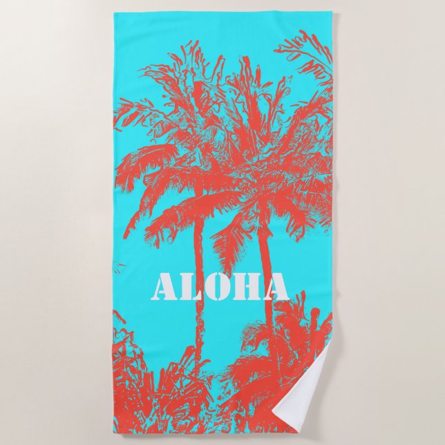 Toalla De Playa Makena Beach Hawaiian Sketchy Palms Turq (Anverso)