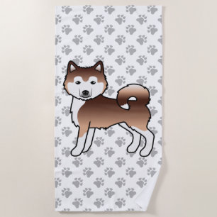 Toalla De Playa Malamute de Alaska Rojo Perro de Dibujos Animados