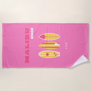 Toalla De Playa Malibu, Malibu Beach, California, Preppy, Pink