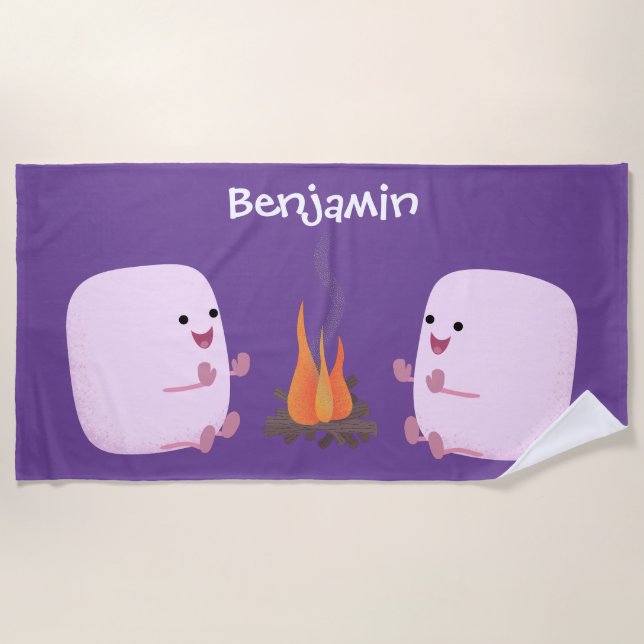 Toalla De Playa Malvaviscos rosados por personalizado de bomberos  (Anverso)