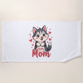 Toalla De Playa Mamá de perro Husky diseño Kawaii lindo