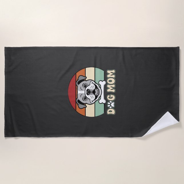 Toalla De Playa Mamá Perro Retro Vector Bulldog (Anverso)