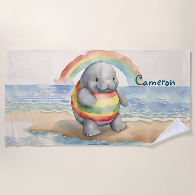 Toalla De Playa Manatee Género Neutral Personalizado (Anverso)