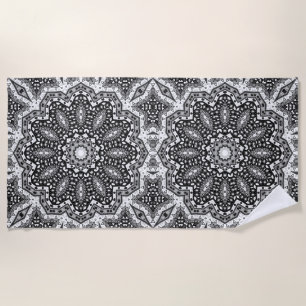 Toalla De Playa Mandala blanca negra, caleidoscopio, ornamento red
