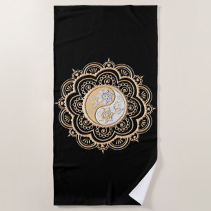 Toalla De Playa Mandala de oro y plata