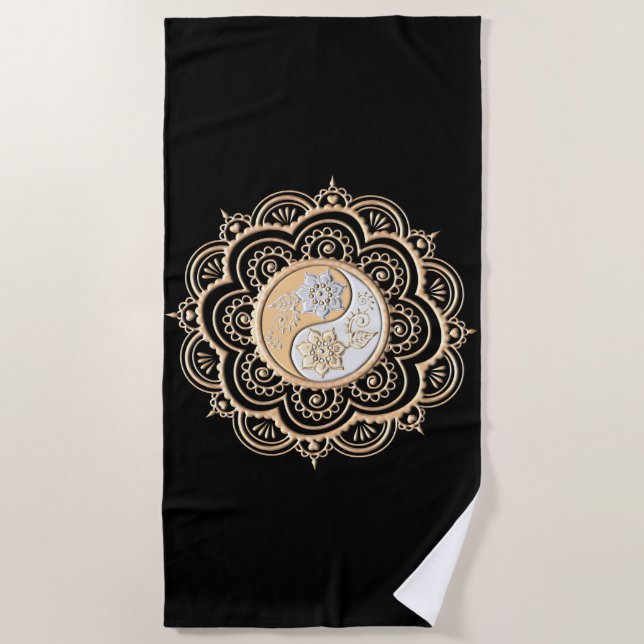 Toalla De Playa Mandala de oro y plata (Anverso)