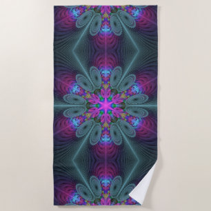 Toalla De Playa Mandala Del Centro Colorido Arte Fractal Con Rosa
