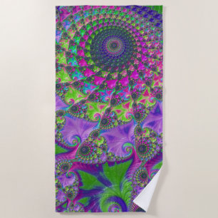Toalla De Playa Mandala fractal vibrante multicolor