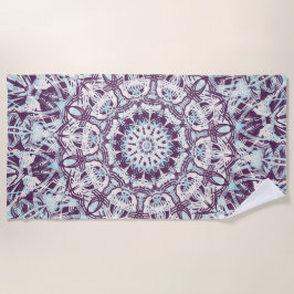 Toalla De Playa Mandala Spiritual Kaleidoscope Blue Purple White.