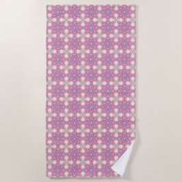 Toalla De Playa Mandalas geométricos rosa y blanco estampados