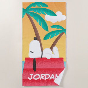 Toalla De Playa Maní Snoopy Tropical Deco Añadir su nombre
