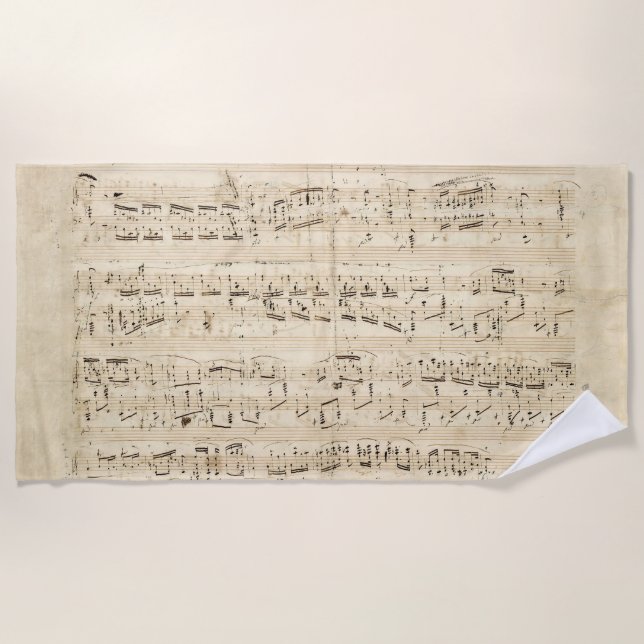 Toalla De Playa Manuscrito de Chopin de música de hojas antiguas (Anverso)