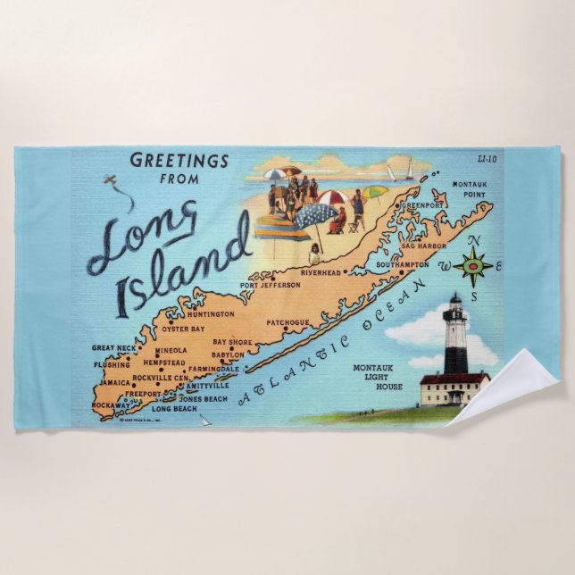 Toalla De Playa Mapa Antiguo de Long Island (Anverso)