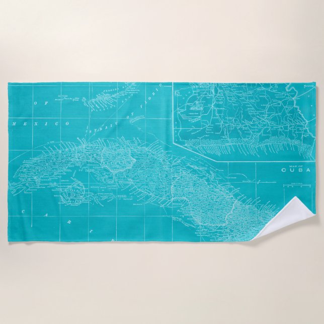 Toalla De Playa Mapa azul de Cuba (Anverso)