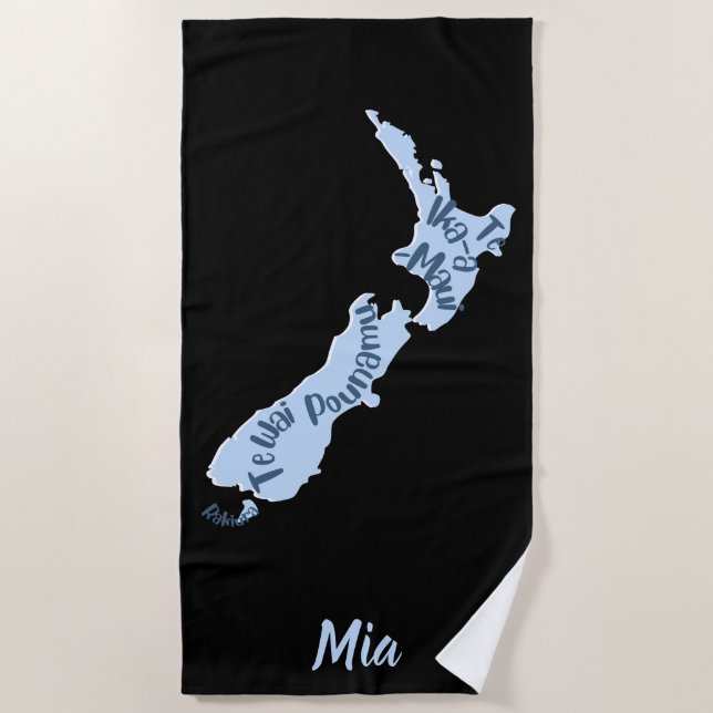 Toalla De Playa Mapa de Aotearoa NZ, islas con nombres maoríes (Anverso)