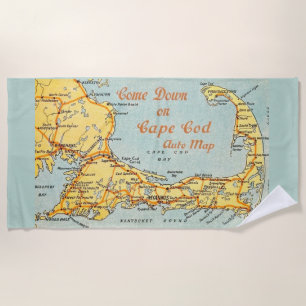 Toalla De Playa Mapa de cosecha de azul de Cape Cod
