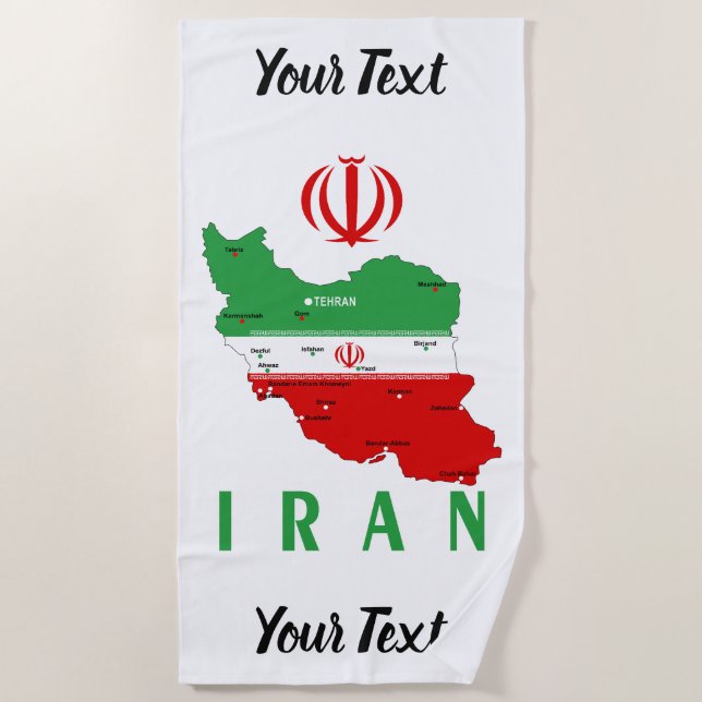 Toalla De Playa Mapa de Irán con bandera y emblema (Anverso)