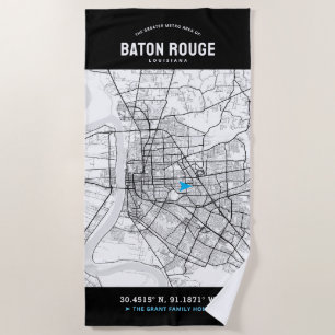 Toalla De Playa Mapa de la ciudad de Baton Rouge + su ubicación Pe