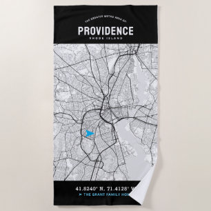 Toalla De Playa Mapa de la ciudad de Providence + Su ubicación Per