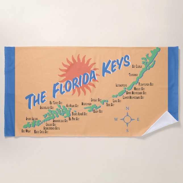 Toalla De Playa Mapa de la diversión de las llaves de la Florida (Anverso)