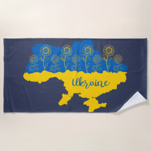Toalla De Playa Mapa de Ucrania con girasol y bandera ucraniana