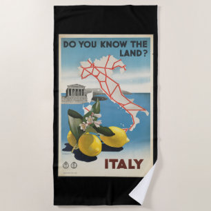 Toalla De Playa Mapa de viaje vintage de Italia con limones