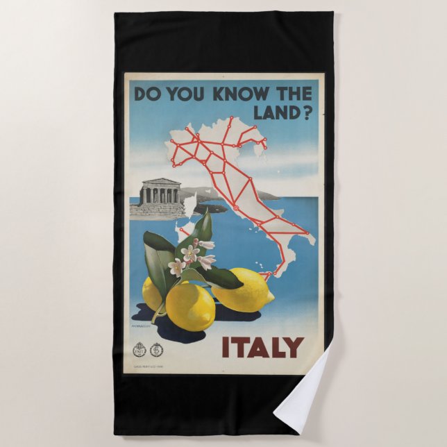Toalla De Playa Mapa de Viajes de la Antigua Italia con Lemones (Anverso)