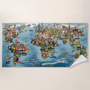 Toalla De Playa Mapa del mundo divertido
