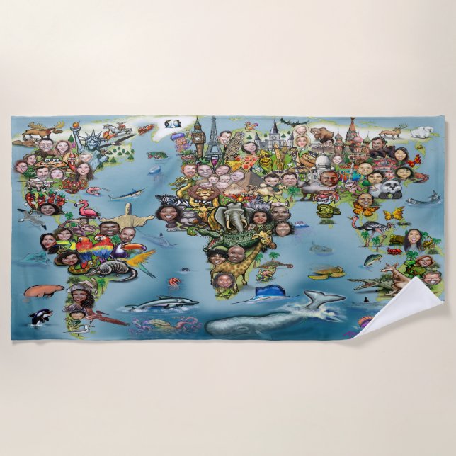 Toalla De Playa Mapa del mundo divertido (Anverso)