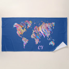 Toalla De Playa Mapa del mundo multicolor