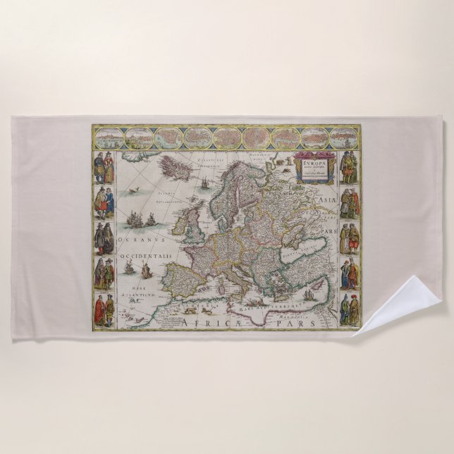 Toalla De Playa Mapa medieval de Europa (por Willem Blaeu) (Anverso)