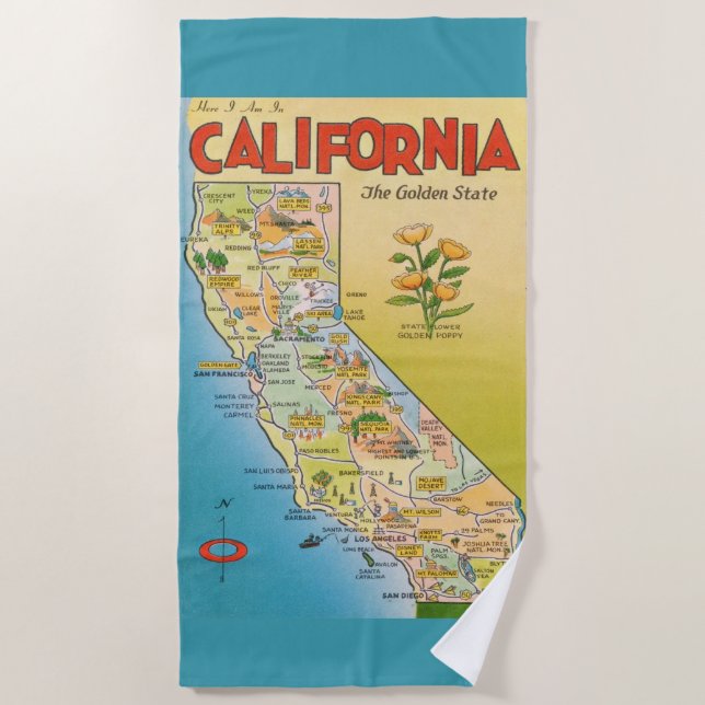 Toalla De Playa Mapa Vintage de California (Anverso)