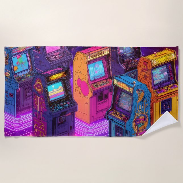 Toalla De Playa Máquinas retro arcade (Anverso)