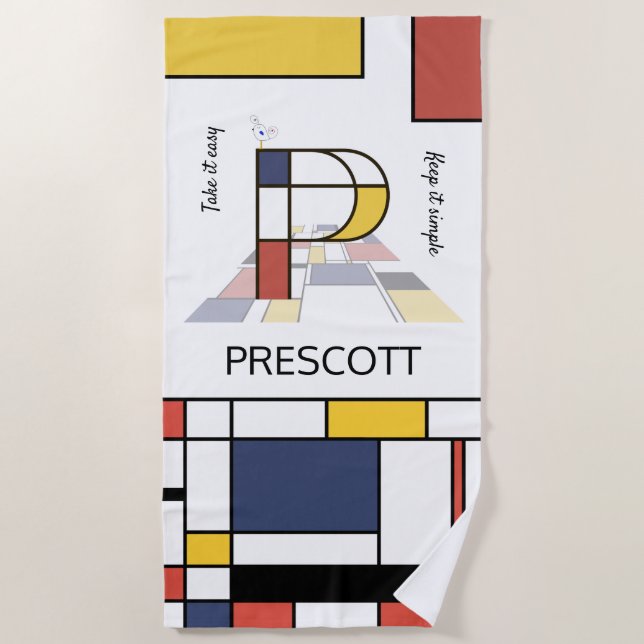 Toalla De Playa Maravilloso Neoplasticismo Monograma de Arte. Letr (Anverso)