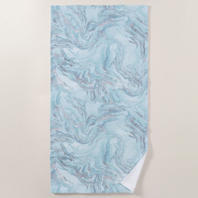 Toalla De Playa Marble plateado azul acuático (Anverso)