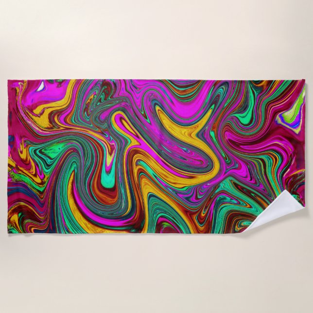 Toalla De Playa Marble rosa caliente y espuma verde abstracto arte (Anverso)