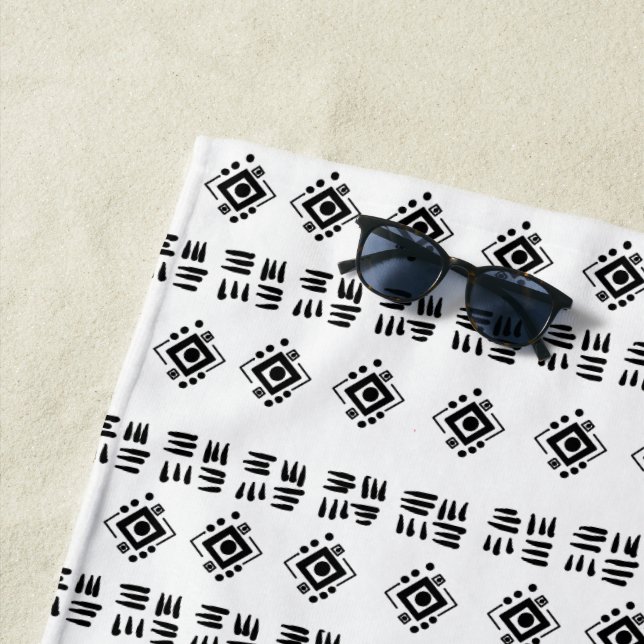 Toalla De Playa Marcas étnicas blancas negras (In situ)