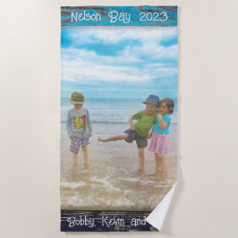 Toalla De Playa Marco de Foto de Madera de Playa Blanco Azul Rústi