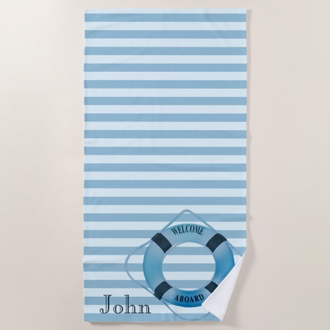 Toalla De Playa Marina de Playa, Blue Striped Personalized (Anverso)
