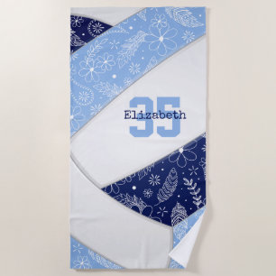 Toalla De Playa marina lt blue boho floral doodle patrón voleibol