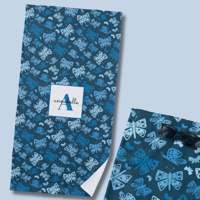 Toalla De Playa Mariposa azul caprichosa (Blue butterfly personalized beach towel)