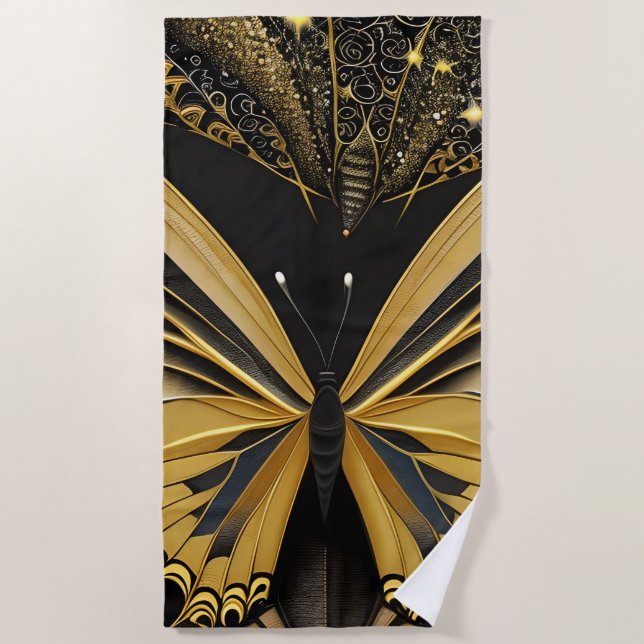 Toalla De Playa Mariposa en negro (Anverso)