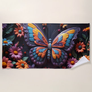 Toalla De Playa mariposa en una flor