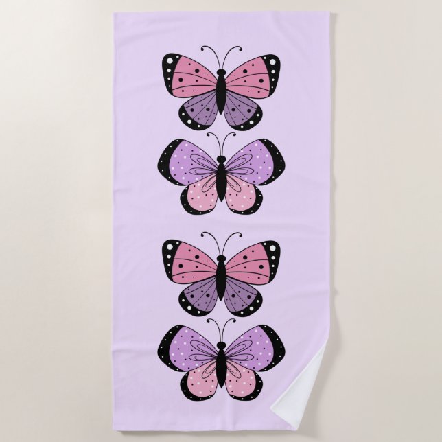 Toalla De Playa Mariposa rosa y púrpura (Anverso)