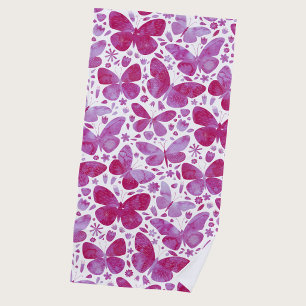 Toalla De Playa Mariposas Acuarela Magenta Rosa