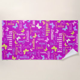 Toalla De Playa Mariposas arcoiris nombre personalizado Emilia púr