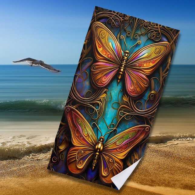 Toalla De Playa Mariposas de bronce en Aqua Blue (Subido por el creador)