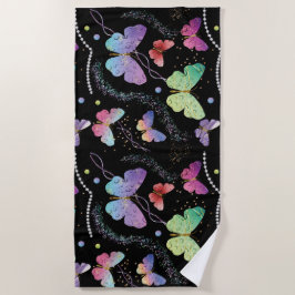 Toalla De Playa Mariposas elegantes violeta y azul brillante